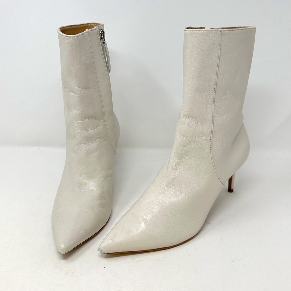 Schutz Blake‎ Pointed Toe Ankle Bootie Leather Cream 7